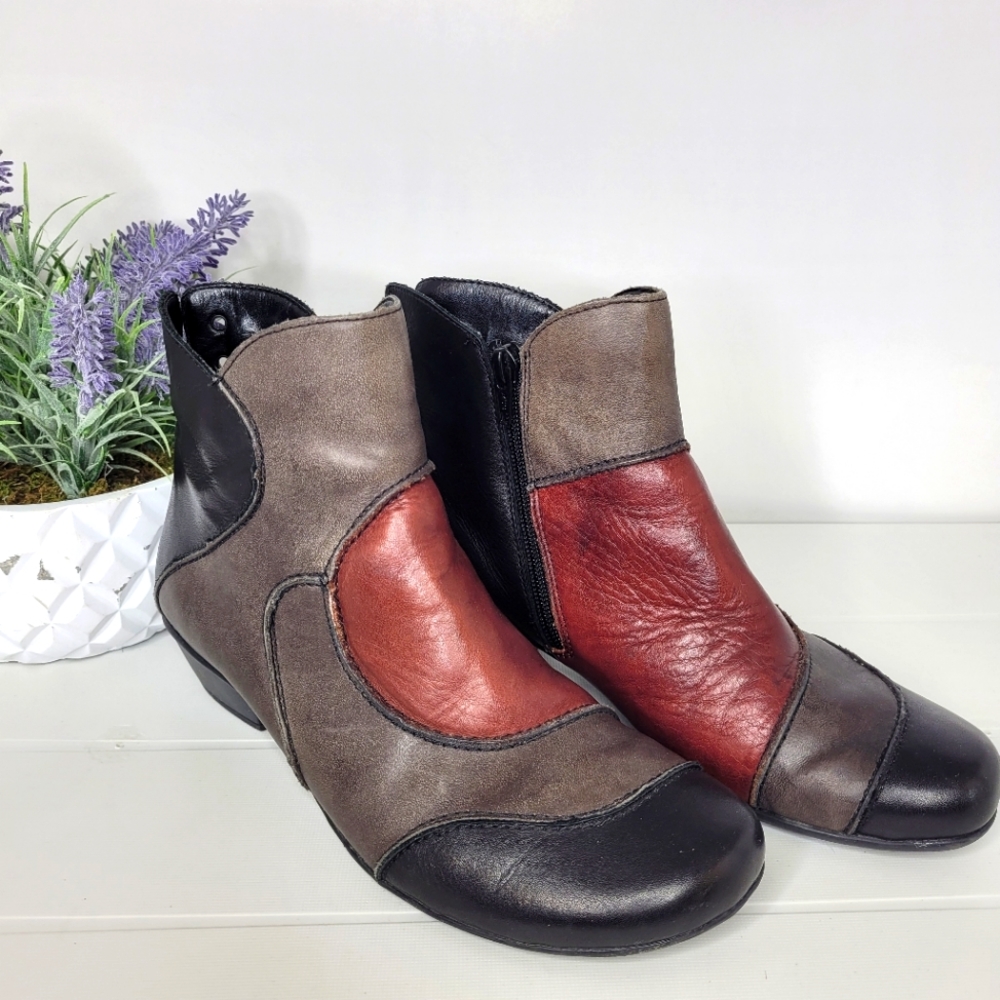 Remonte Leather Colorblock Lined Booties Size 39